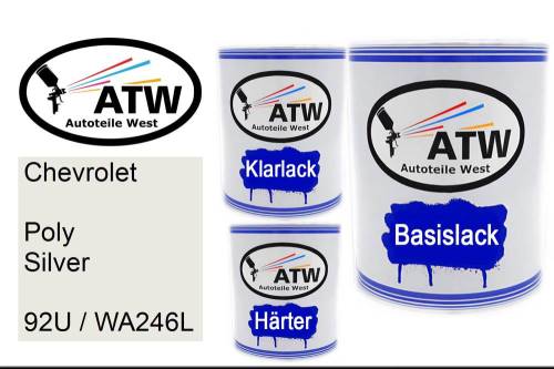 Chevrolet, Poly Silver, 92U / WA246L: 1L Lackdose + 1L Klarlack + 500ml Härter - Set, von ATW Autoteile West.